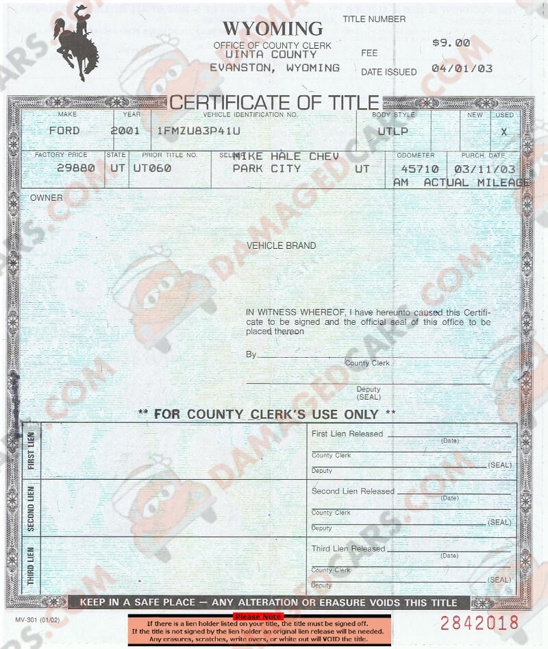 Wyoming Car Title - How to transfer a vehicle, rebuilt or lost titles.